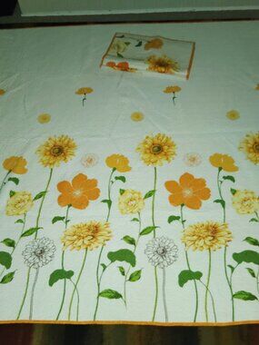 SUNFLOWER & MUMS QUILT & PILLOW SHAMS COTTON REVERSIBLE SHABBY COTTAGE 85 x 85